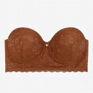 Daisy Fuentes Lace Longline Balconette Bra Strapless Push-Up Mocha 40D